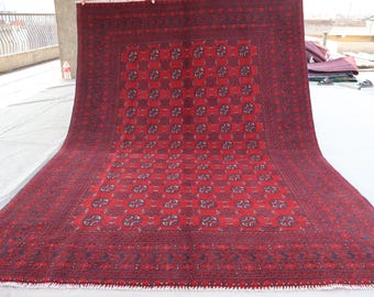 7x10 Vintage Rug, Afghan Bokhara Rug, Handmade Wool Rug, Oriental Large Area Rug, Turkmen Tribal Rug, Bedroom, Living Room Rug, Oriental Rug