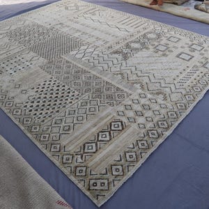 9x12 Patchwork design Hand-Knotted Wool Rug - Beige Gray Brown Natural dyes Rug - Tribal Large Rug - Living Room Rug - Bedroom Rug