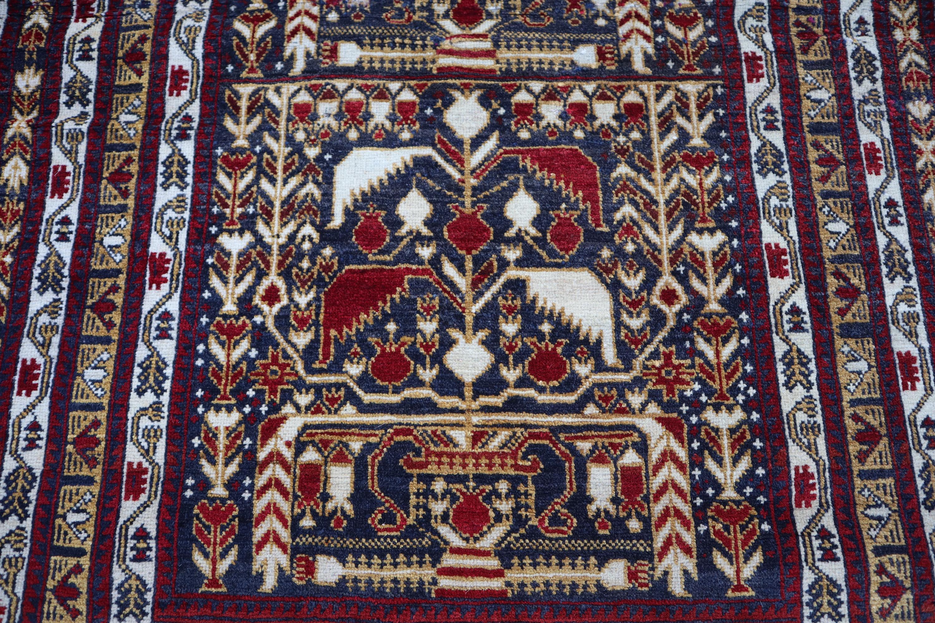 コレクター 3x4'6 フィート アンティーク アフガン ラグ、ハンドノット