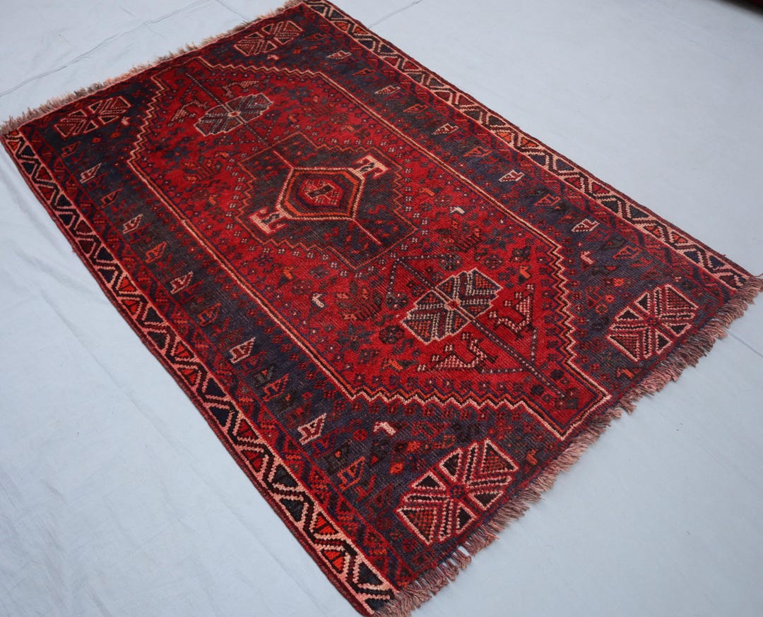 Antique Red Rug 3x5 Caucasian Vintage Faded Rug, Handmade Wool Rug, Low ...