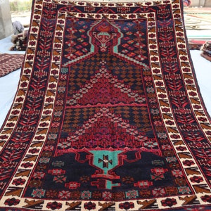 Antiker Gebetsteppich, 3 x 5 ft Hochflor Vintage Teppich, Handgefertigter Wollteppich, Turkmenischer Tribal Teppich, Afghanischer Gebetsteppich