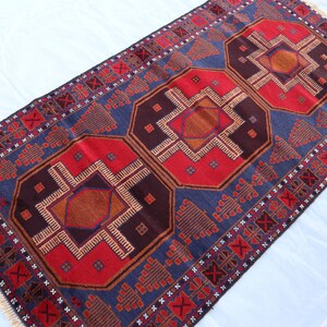 Vintage Baluch Rug - 3&#39;6x6&#39;7 Ft Afghan Handmade Wool Area Rug - Tribal Turkmen Oriental Bukhara Rug - 4x6 Vintage Area Rug - Living Room Rug