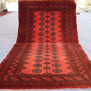 3'4x6 ft Rust Vintage Rug, Turkmen Tribal faded rug, Handmade Wool Area Rug, Antique Afghan Rug, Oriental Rug, Bedroom, Kitchen, Office Rug