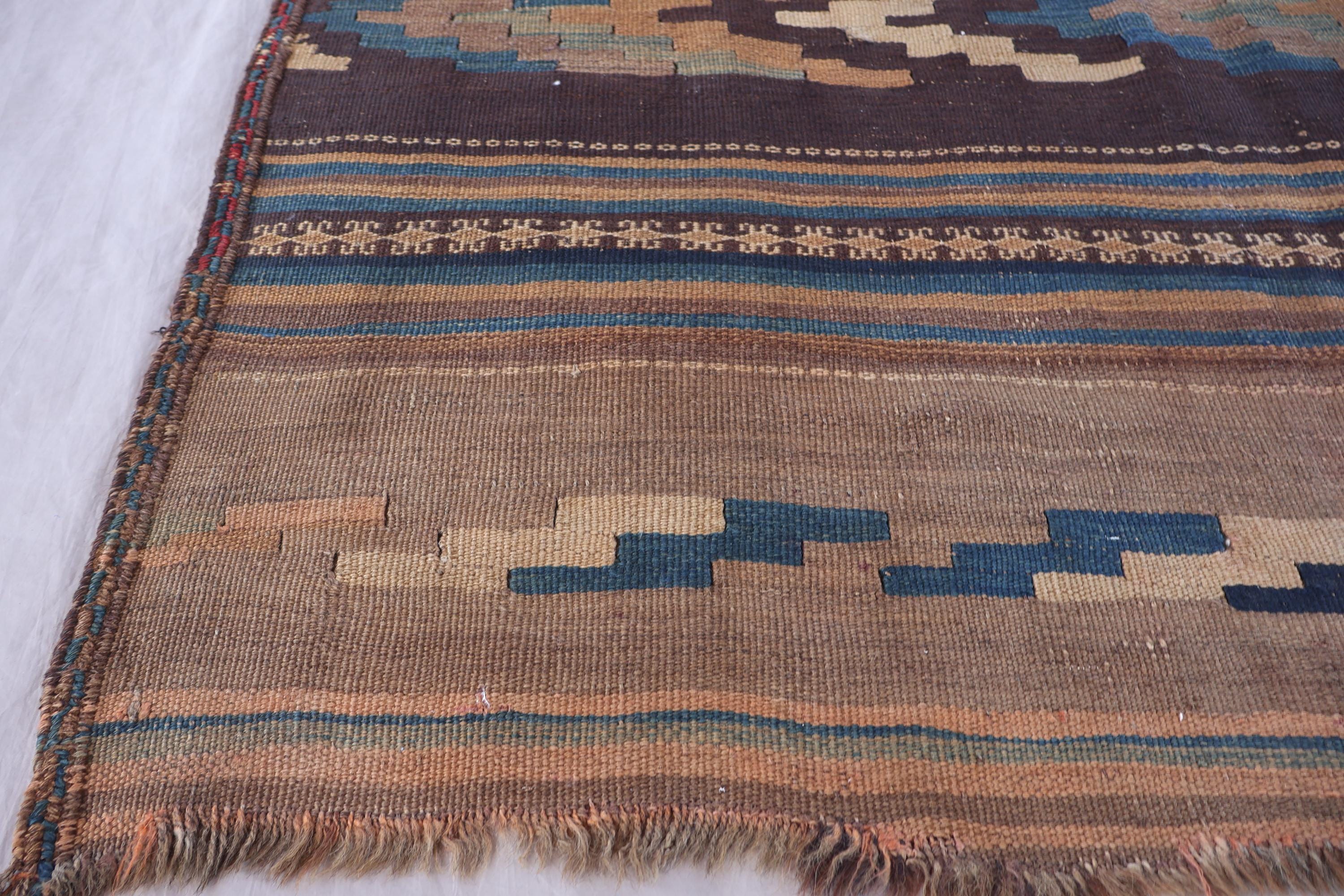 4x11 ブラウンアンティークキリムランナーラグ、アフガニスタンの本物