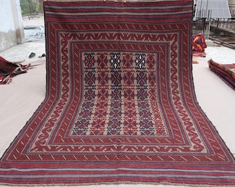 6x9 One of a kind Kilim Rug, Flat weave rug, Afghan Handmade Wool Vintage Rug, Antique Geometric rug, Turkmen Flatweave Boho Bedroom Carpet