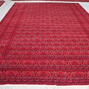 10x13 ft fine Vintage Turkmen floral design Rug Afghan Hand Knotted veg dye Wool Large Area Rug, Antique Oriental Red Rug, Living room Rug