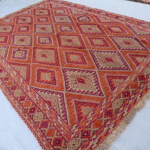 6&#39;7x9&#39;5 ft Vintage Afghan Mashwani Rug, Handmade Wool Antique Area Rug, Purple Orange Green Bedroom Rug - Living Room Rug - Oriental Carpet