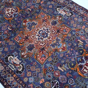 Alfombra antigua geométrica de 4 x 7 pulgadas, alfombra de lana suave hecha a mano, alfombra baluchi tribal afgana, alfombra vintage oriental turcomana, alfombra para dormitorio, alfombra para cocina