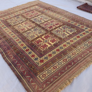 1950s Vintage Rug 6x8 ft Rustic Kilim Rug, Antique Turkmen Tribal Soumak Rug, Afghan Handmade Wool Rug, Oriental Rug, Bedroom, Kitchen Rug