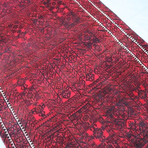 Alfombra afgana vintage roja descolorida de 3&#39;7 x 6&#39;7 pies, alfombra tribal turcomana Yaqoob Khani, alfombra hecha a mano 100 % de lana, alfombra oriental, alfombra para dormitorio, alfombra para cocina