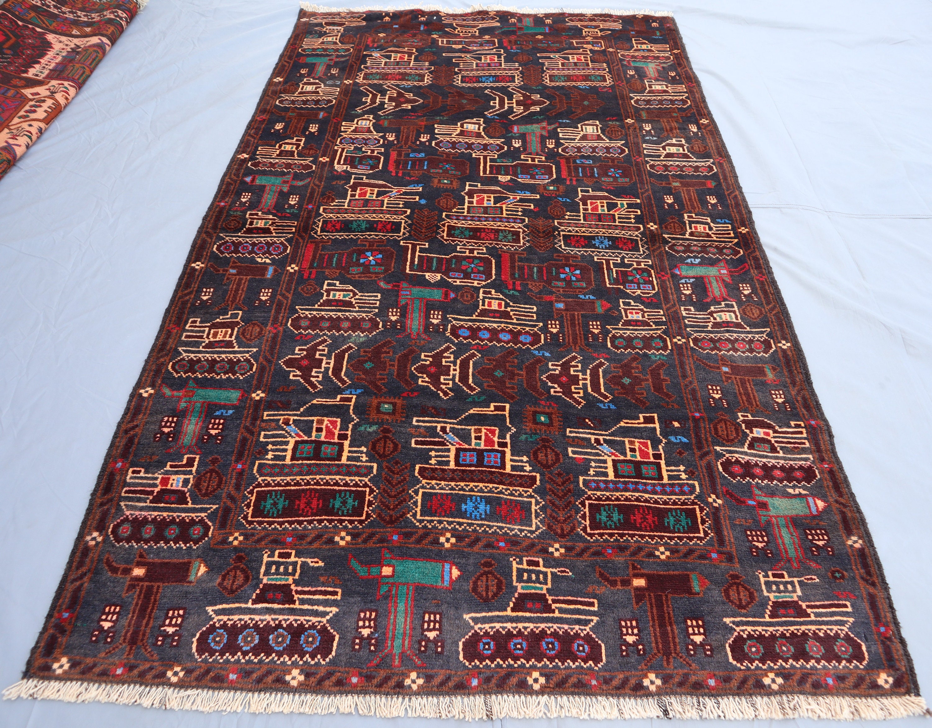 インド　カシミール　ウールラグ 大きめ インド カシミール ウールラグ 大きめ