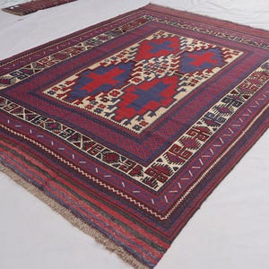 6&#39;5x9&#39;1 Turkmen Antique Rug, Handmade Afghan Wool Rug, Mashwani Berjesta Rug Oriental Area Rug, Tribal Red Rug, Bedroom Rug, Living Room Rug