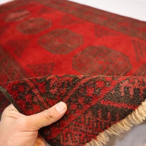 3&#39;4x6&#39;3 ft Turkmen Tribal Vintage Ersari Rug, Red Antique Handmade Area Rug, High Pile Soft Wool Oriental Afghan Rug, Kitchen, Bedroom Rug