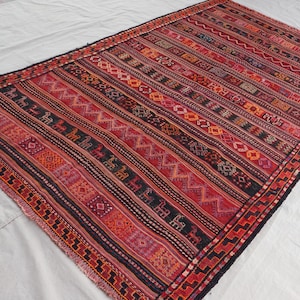 Striped Vintage rug 5x9 ft One of a kind Afghan Kilim Rug, Authentic Handmade veg dyes Wool Oriental Rug, Turkmen flatweave rug, Bedroom Rug