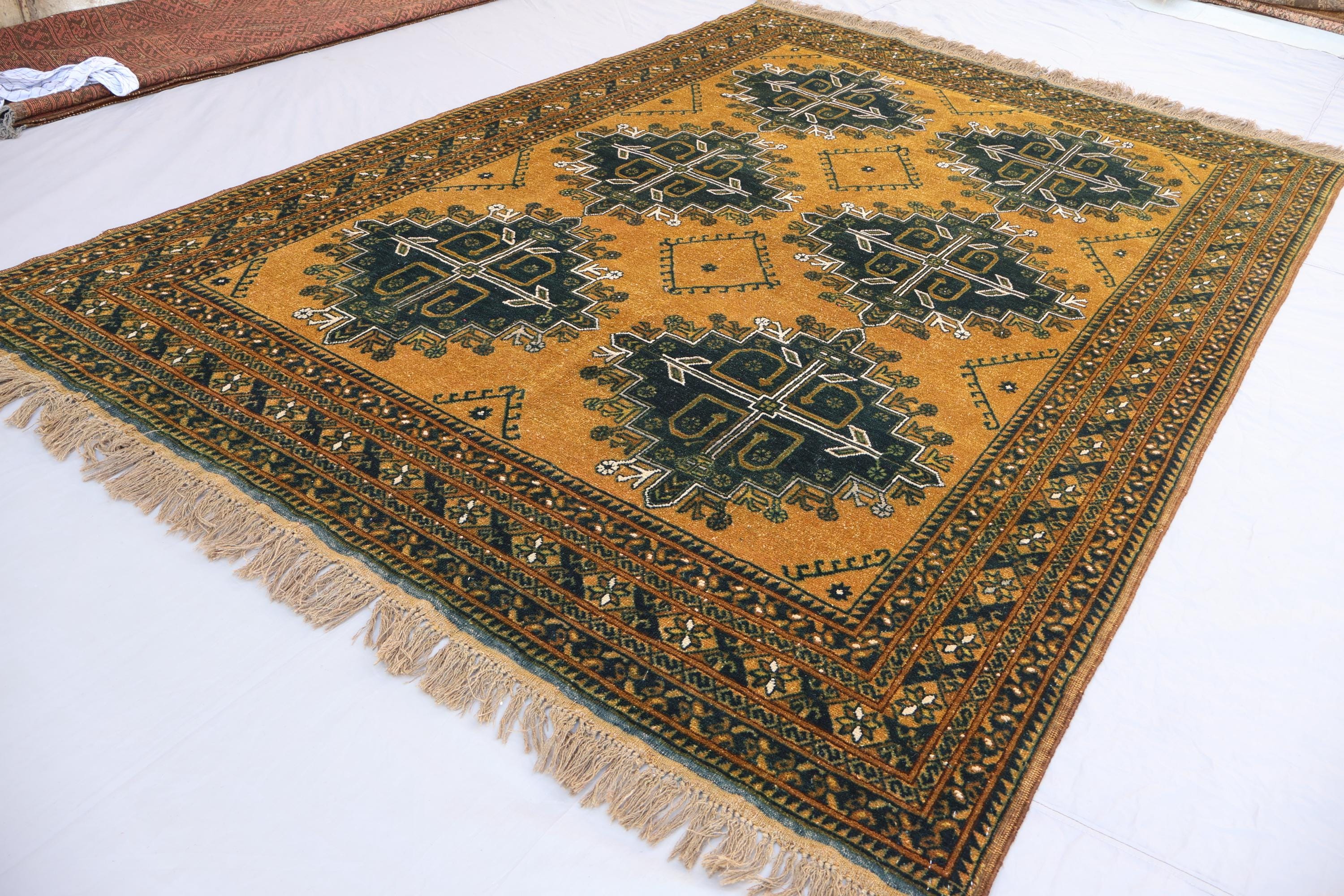 ラグ・カーペット Turkmen small rug 6'6x9'1 Terracotta Vintage Turkmen Tribal Geometric Bukhara Rug