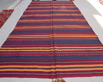 5'4x10'9 ft Afghan Handmade Kilim rug - Striped Vintage Rug - Turkmen Flatweave Boho Rug - Oriental Antique Rug - Hallway Wide Runner Rug