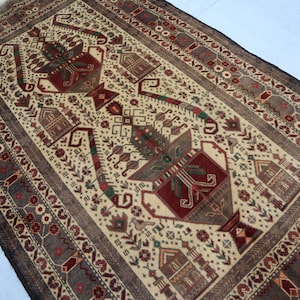 3x5 ft Vintage Vase floral rug, Afghan Handmade Natural dyes Wool Rug, One of a Kind Pictorial Rug, Oriental Antique Rug, Home decor Art rug