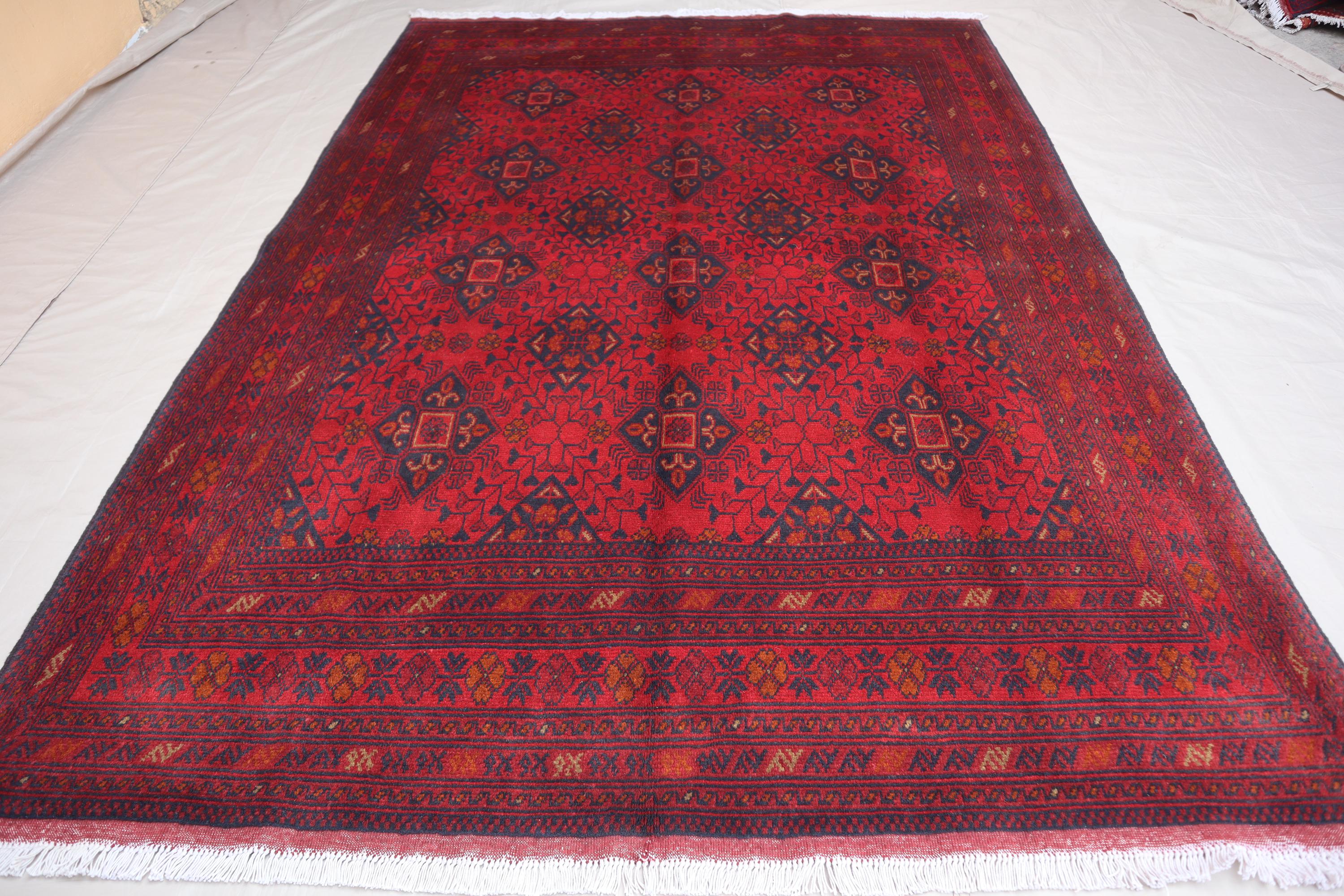5'6x8 Ft Vintage Red Bukhara Rug - Afghan Hand Knotted Wool Rug