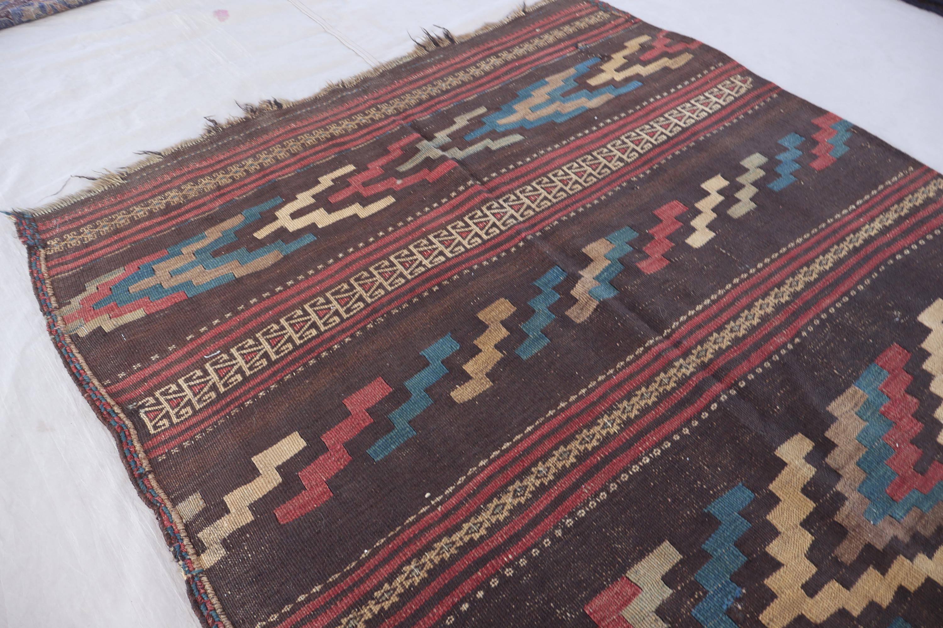 4x11 ブラウンアンティークキリムランナーラグ、アフガニスタンの本物