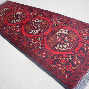 2x5 Runner Rug - 1&#39;9x4&#39;6 ft Red Vintage Afghan Bukhara rug, Handmade Wool Turkmen Runner Rug, Oriental Rug - Kitchen Runner - Hallway runner