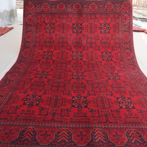6x8 Red Afghan Rug - Turkmen Handmade Wool Area Rug - Oriental Vintage Rug, Tribal Khal Mohammadi Rug - Rug for Living Room, Bedroom, Office