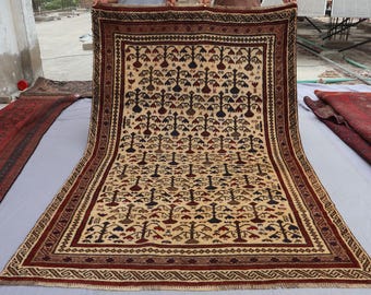 5x8 Beige Vintage Rug, Afghan Taymani Baluch Handmade Rug, Muted Oriental Rug, One of a kind Rug, Tribal Area Rug, Bedroom, Living Room Rug