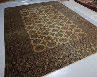 Fine Antique Rug 8x10 ft Terracotta Vintage Afghan Geometric Rug, Handmade Wool Area Rug, Oriental Turkmen Rug, Bedroom Rug for Living Room