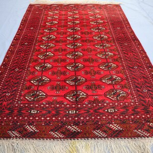 4&#39;4x6&#39;5 ft Antique Turkmen Bokhara Rug - Afghan Hand Knotted veg dyes Wool Area Rug - Vintage Red Oriental Rug - Bedroom Carpet - Tribal Rug
