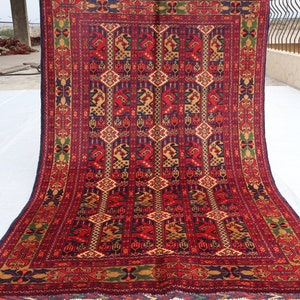 3x5 Tribal Area Rug - Red Afghan Hand Knotted Wool Rug made w/ Natural Dyes - Bathroom Rug - Kids room Rug - Entryway Rug - Living Room rug