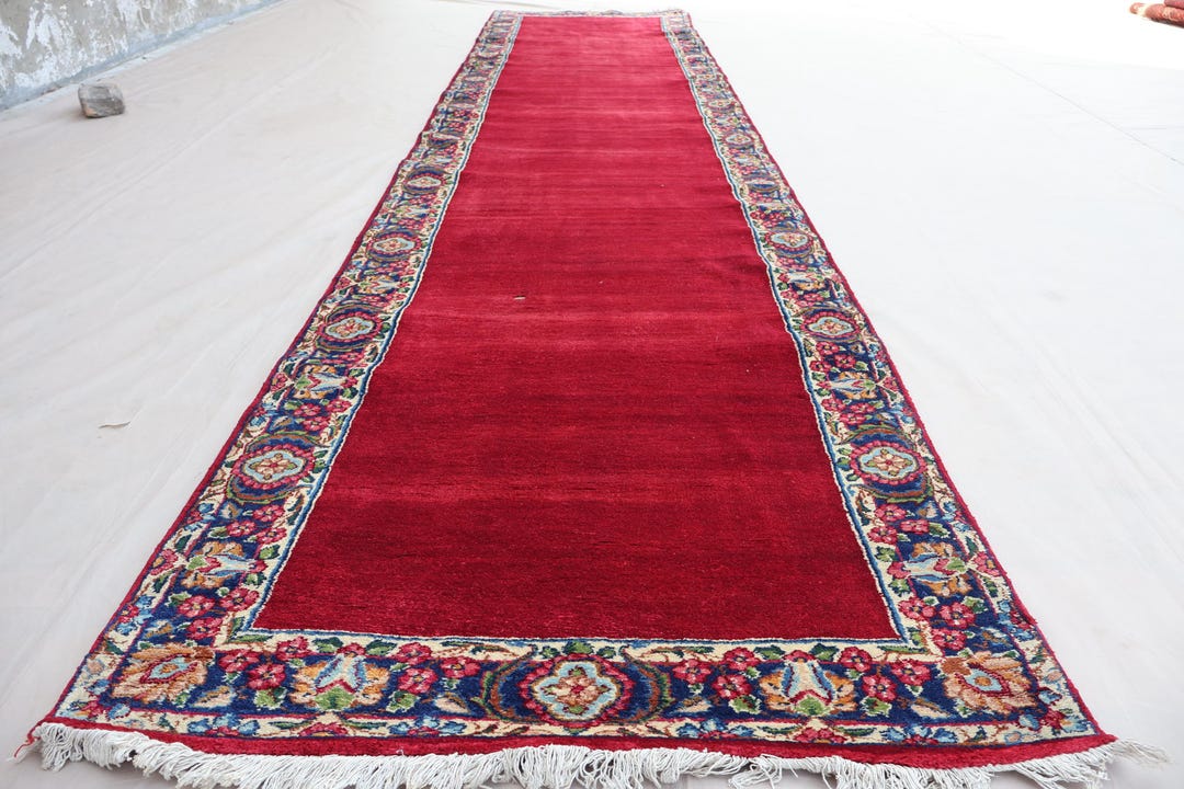 3x15 Ft Antique Red Runner Rug High Pile Wool Rug, Handmade Vintage Rug ...