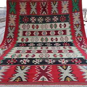 6&#39;7x9 ft One of a kind Rug, Afghan Kilim Rug, Flatweave Wool Rug, Handmade Kilim Rug, Southwestern design Turkish Area Rug, Bedroom Carpet
