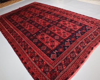 5x8 Red Vintage Afghan Rug Pictorial Tribal Yaqoob khani Baluchi Carpet, Handmade Wool Rug, Antique Oriental Area Rug, Bedroom Rug 4'10"x7'8
