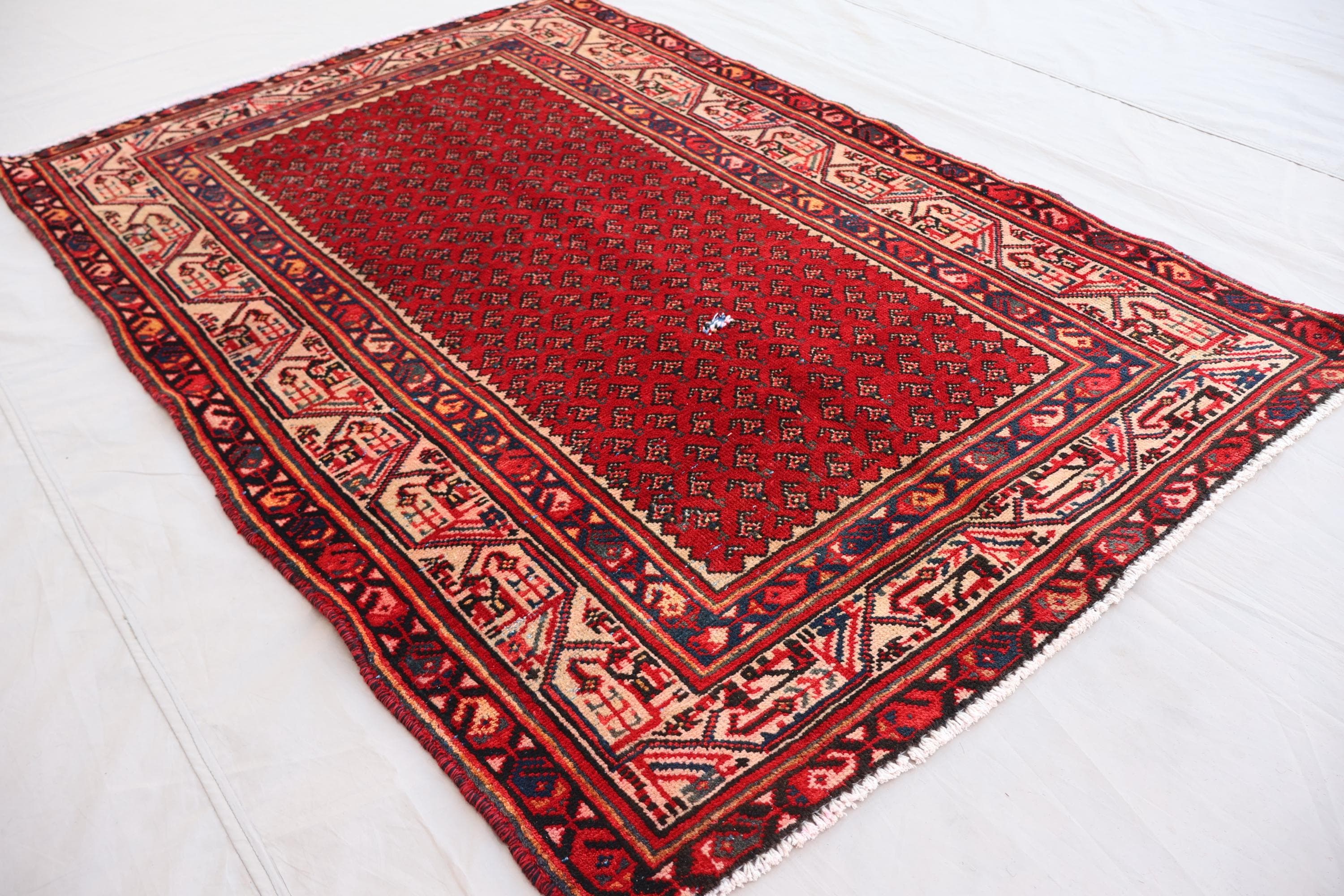 3'5x5 Ft Antique Turkish Paisley Geometric Rug, Afghan Caucasian