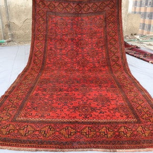 5x9 Collectors Piece 1960s Antique Afghan Rug Handmade Wool Area Rug, Oriental Vintage Red faded Rug, Caucasian Geometric Old Bukhara Carpet