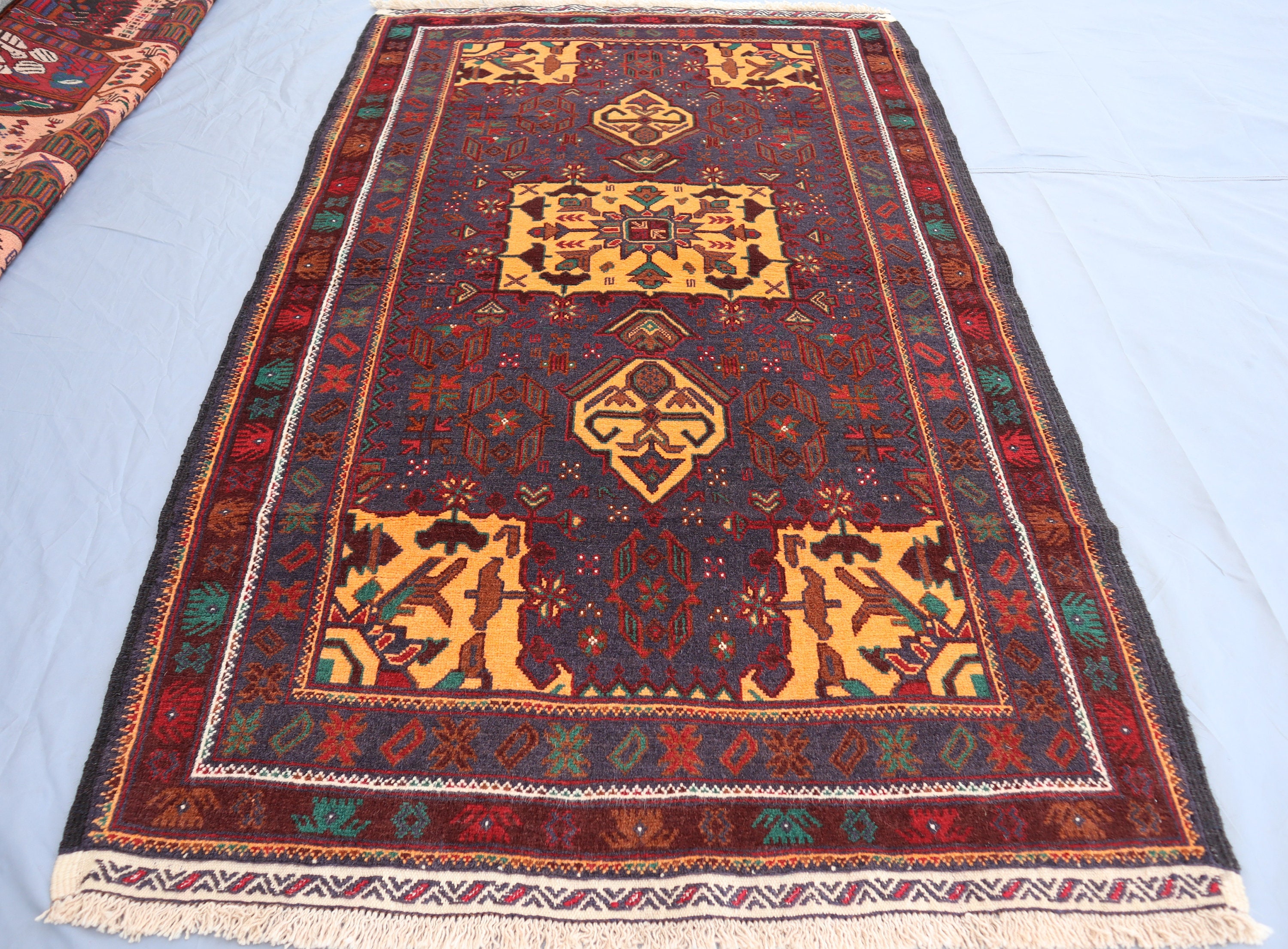 3'9x6'6 フィート 部族バルーチ ヴィンテージ ラグ - オレンジ