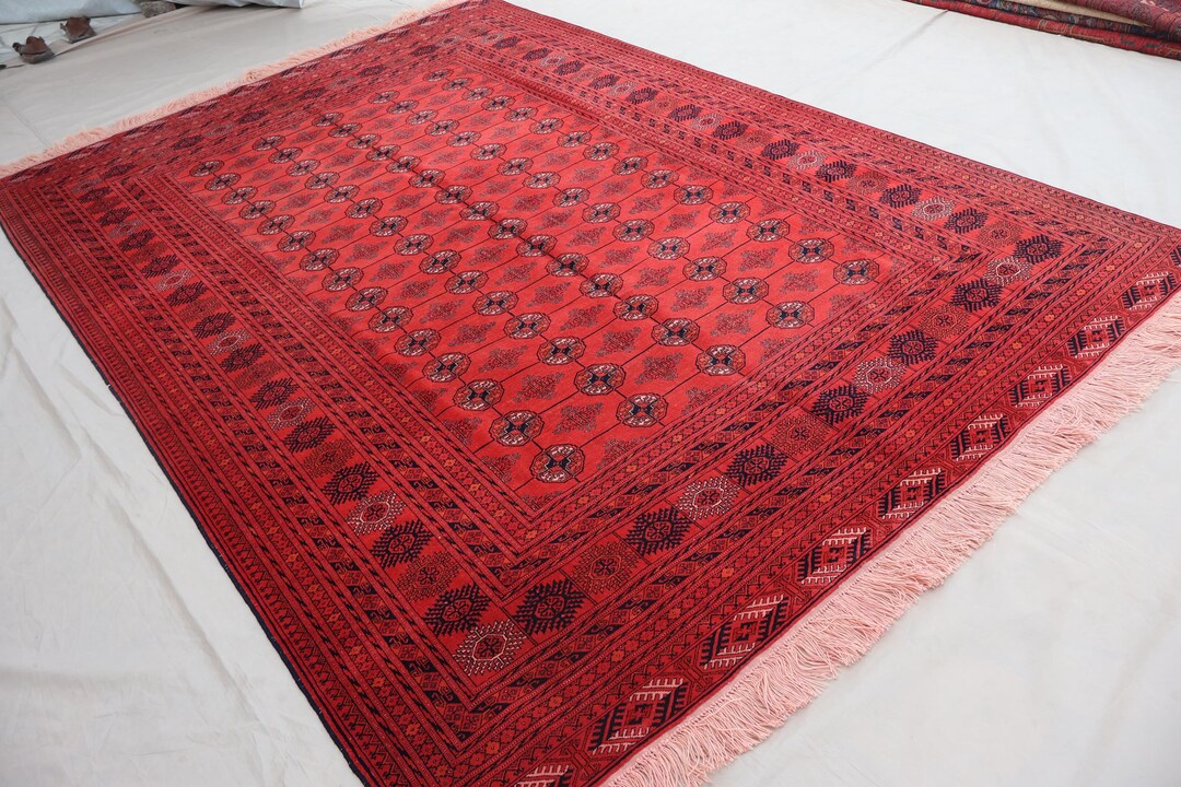 7x10 Tribal Mowri Antique Rug Red Vintage Area Rug, Handmade Wool ...