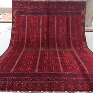 7x10 Large Afghan Vintage Rug, Hand Knotted Wool Rug, Turkmen Tribal Hetchulu Parda Rug, Oriental Rug, Bedroom Area Rug, Dining Table Carpet