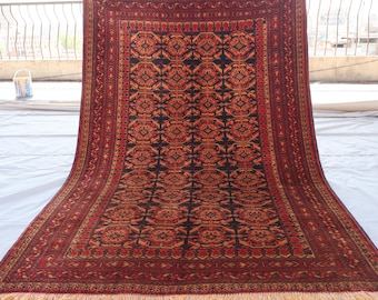 1960s Vintage Rug 4'3x6'5 ft Afghan Tribal Area Rug, Turkmen Nomadic Baluchi Rug, Handmade Wool Veg dyes Terracotta Antique Old Rug, Bedroom