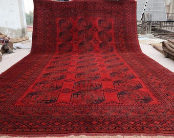 Large Vintage Rug 9x16 ft Collectors piece Antique Turkmen Ersari Rug, Low Pile 100% Wool Handmade Natural Veg dyes Rug, Dining Table Carpet