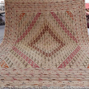 7x9 Afghan Muted Vintage Rug, Belgic Turkmen Tribal Mashwani Rug, Handmade Wool Rug, Geometric Antique Rug, Beige Oriental Rug, Bedroom Rug