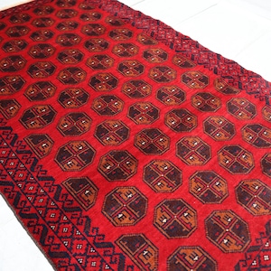 Antique Bokhara Rug, 3x5 ft Afghan Hand Knotted Wool Area Rug, Vintage Red Tribal Baluchi Rug, Oriental Turkmen Rug, Bedroom Living Room Rug