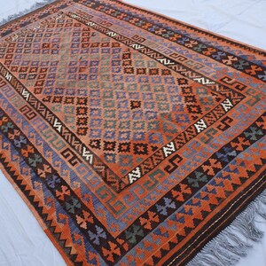 5&#39;3x2&#39;9 ft Vintage Kelim Teppich, Terrakotta Verblasstes Geometrischer Teppich, Flachgewebe Boho Kelim Teppich, Handgemachter Wollteppich, Teppich für Schlafzimmer, Wohnzimmer Teppich