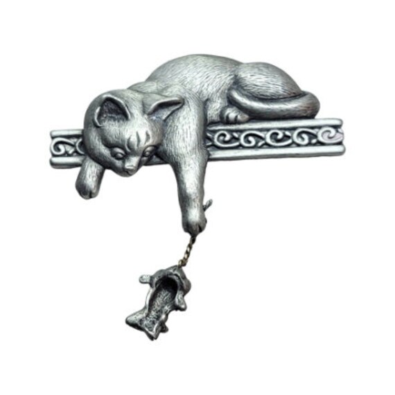 Vintage JJ Jonette Pewter Cat Brooch Pin