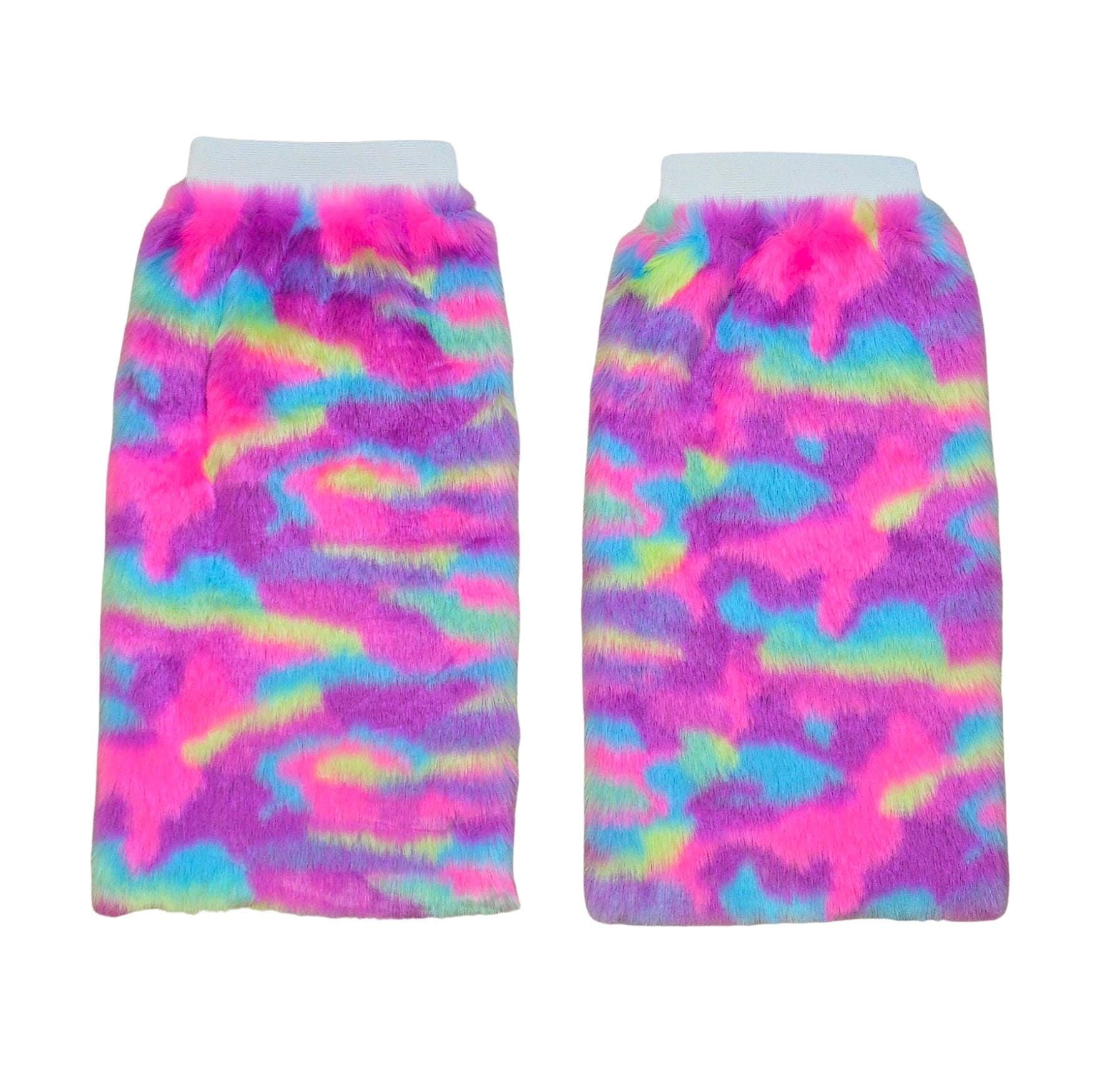 Atomic Laundry Apparel Pink Rainbow Tie Dye Fluffy Legwarmers/Raver/Gogo/Festival/Pride/Burning Man Legwarmers//Fluffies