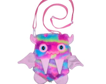 Rosa regnbågsfärgad Floof Monster Friend RYGGSÄCK/Axelväska/Monsterryggsäck/Monsterväska/Monsteraxelväska/Kawaii Fluffig Väska