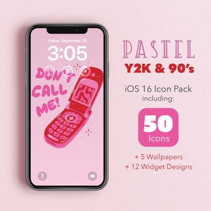 Pastel Glitter Y2K 90&#39;s iOS16 App Icons Pack | Set of 50 App Icons with Widgets and Wallpaper | iPhone App Icons