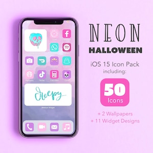 Neon Fall / Halloween iOS16 App Icons Pack | Set of 50 App Icons with Widgets and Wallpaper | iPhone App Icons