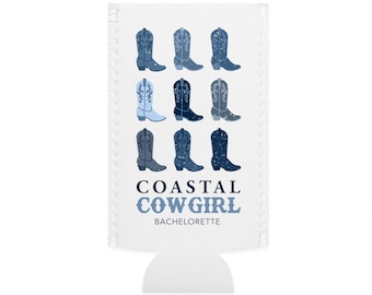 Coastal Cowgirl Beach Bachelorette Party Seaside Cowgirl Boots 30A Florida Coast Grandma Miami Bach Surfs Up Nautical Custom Slim Can Koozie