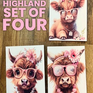 Cartes de voeux lunatiques vaches des Highlands (lot de 4)