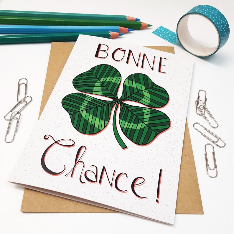 Bonne Chance Good luck thinking of you card with lucky